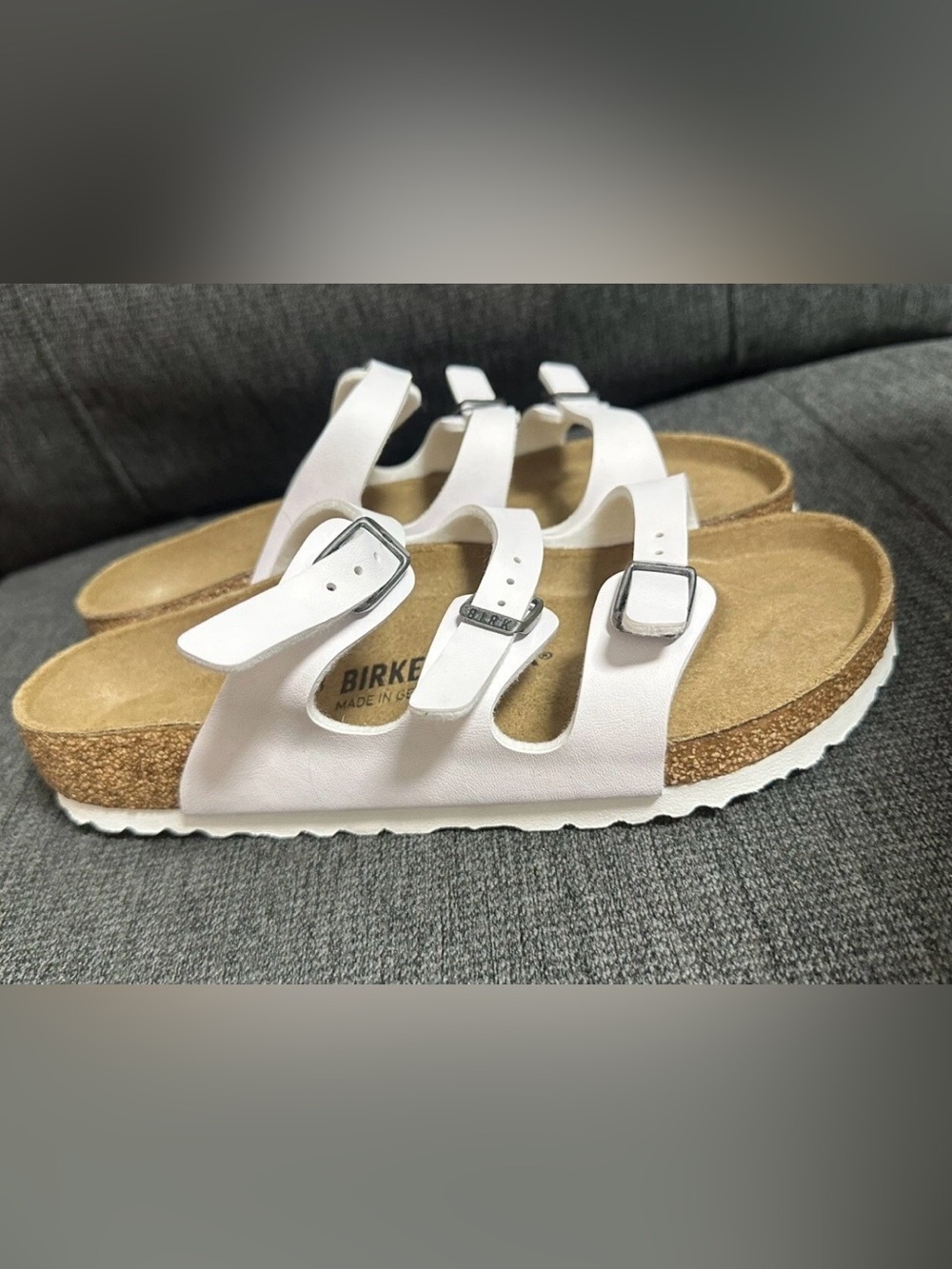 Birkenstock Florida Birko White 3-Strap Buckle Slides Sandals 37 38 39 40